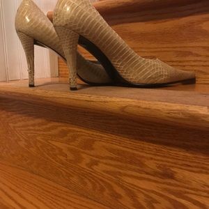 Camel color snake skin heels